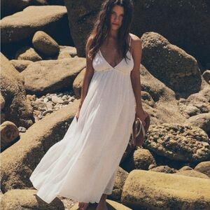 Zara Topstitched Gauze Dress, XS, White